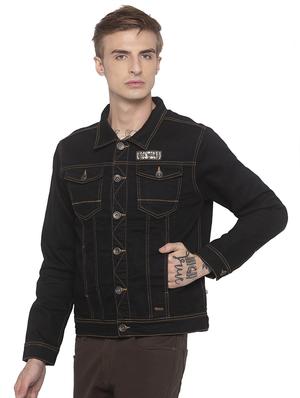 black solid denim jacket - 16788069 - Standard Image - 2