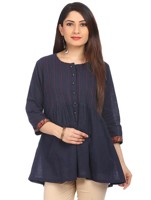 round neck kantha detail tunic - 16788496 - Standard Image - 1