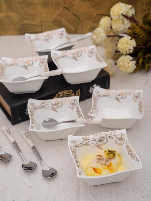 porcelain dessert bowls n spoons with real gold design (set of 12) - 16788696 - Very Small Image - 1