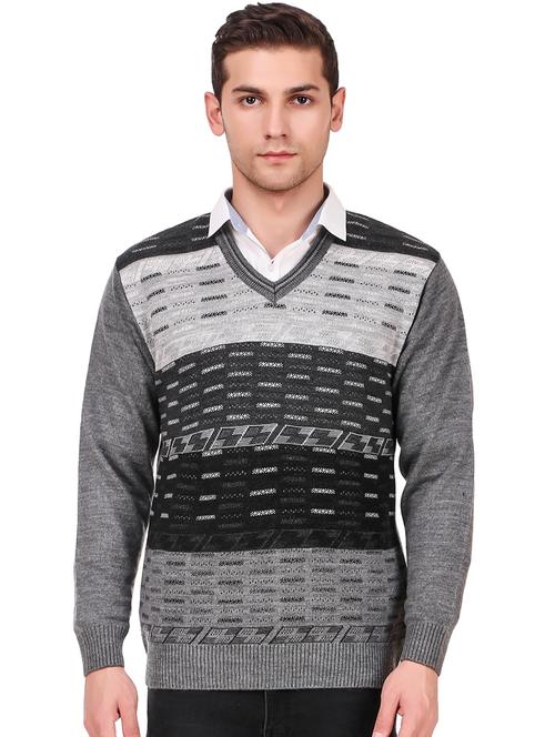 grey self design woolen pullover - 16788978 - Standard Image - 1