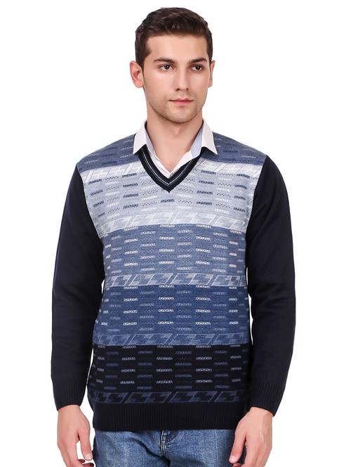 navy blue self design woolen pullover - 16788980 - Standard Image - 1