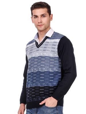 navy blue self design woolen pullover - 16788980 - Standard Image - 2