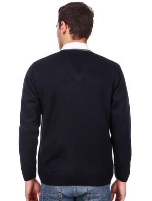 navy blue self design woolen pullover - 16788980 - Standard Image - 3