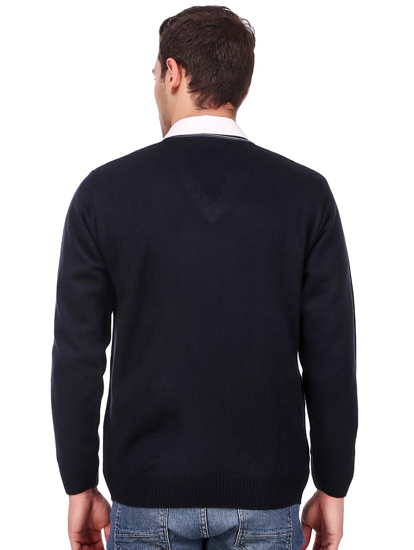 navy blue self design woolen pullover - 16788980 - Zoom Image - 3