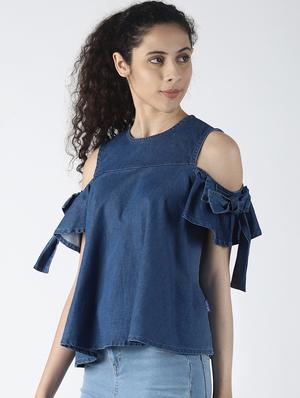 cold shoulder denim top - 16789143 - Standard Image - 2