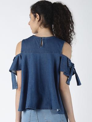 cold shoulder denim top - 16789143 - Standard Image - 3