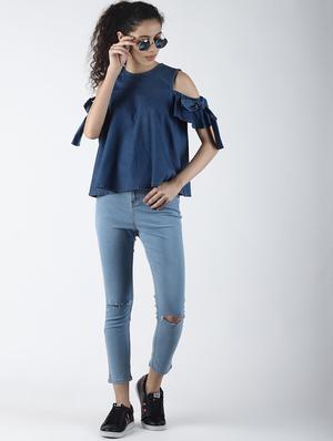 cold shoulder denim top - 16789143 - Standard Image - 4