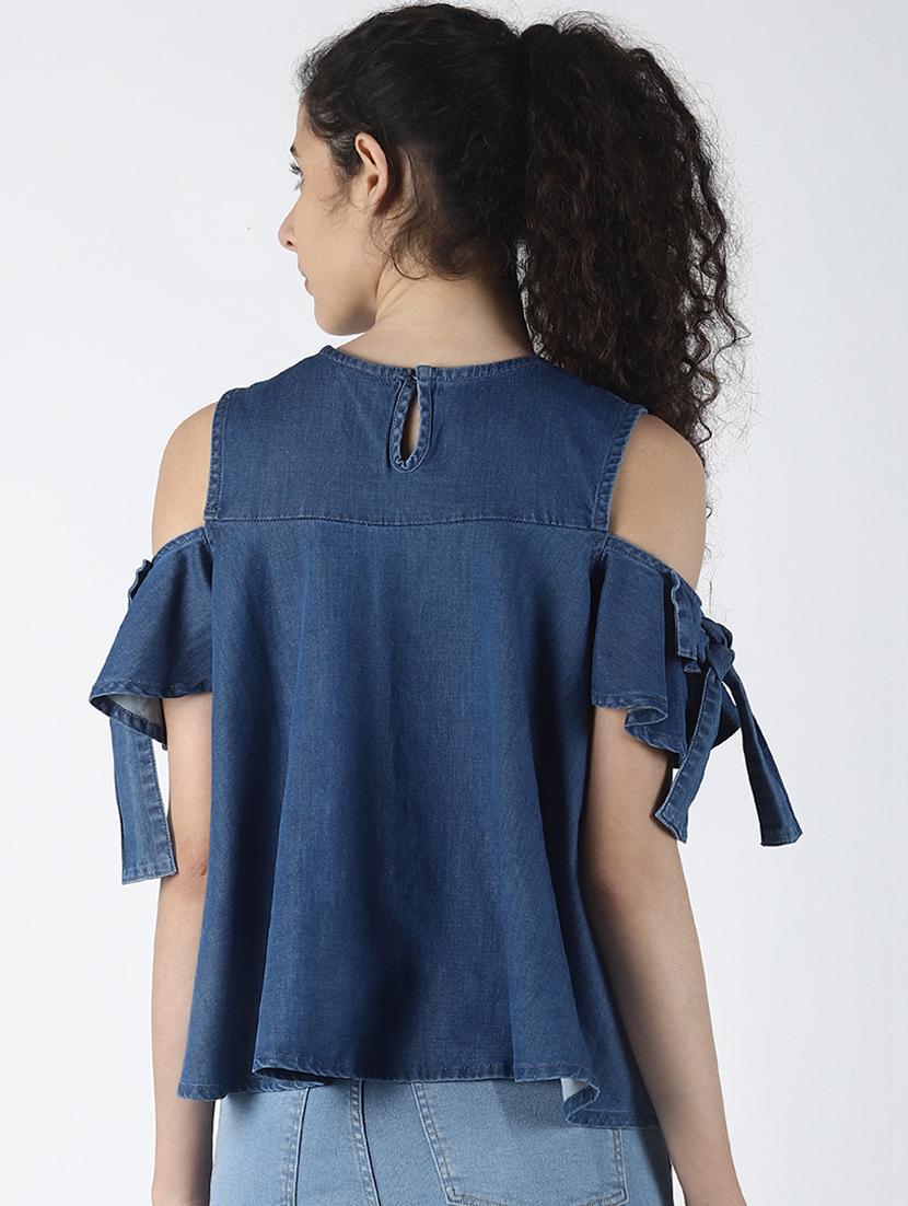 cold shoulder denim top - 16789143 - Zoom Image - 3