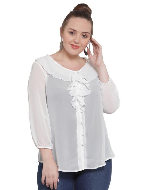 round neck ruffle detail top - 16790986 - Standard Image - 1