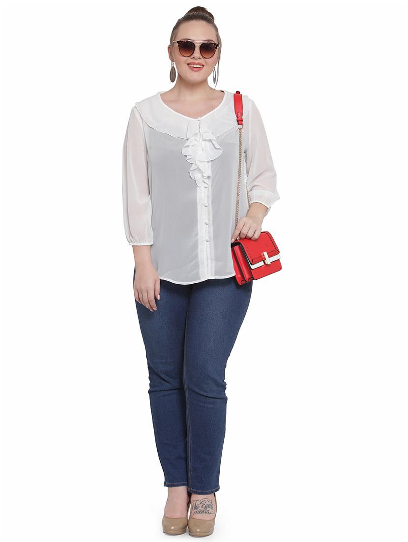 round neck ruffle detail top - 16790986 - Zoom Image - 4