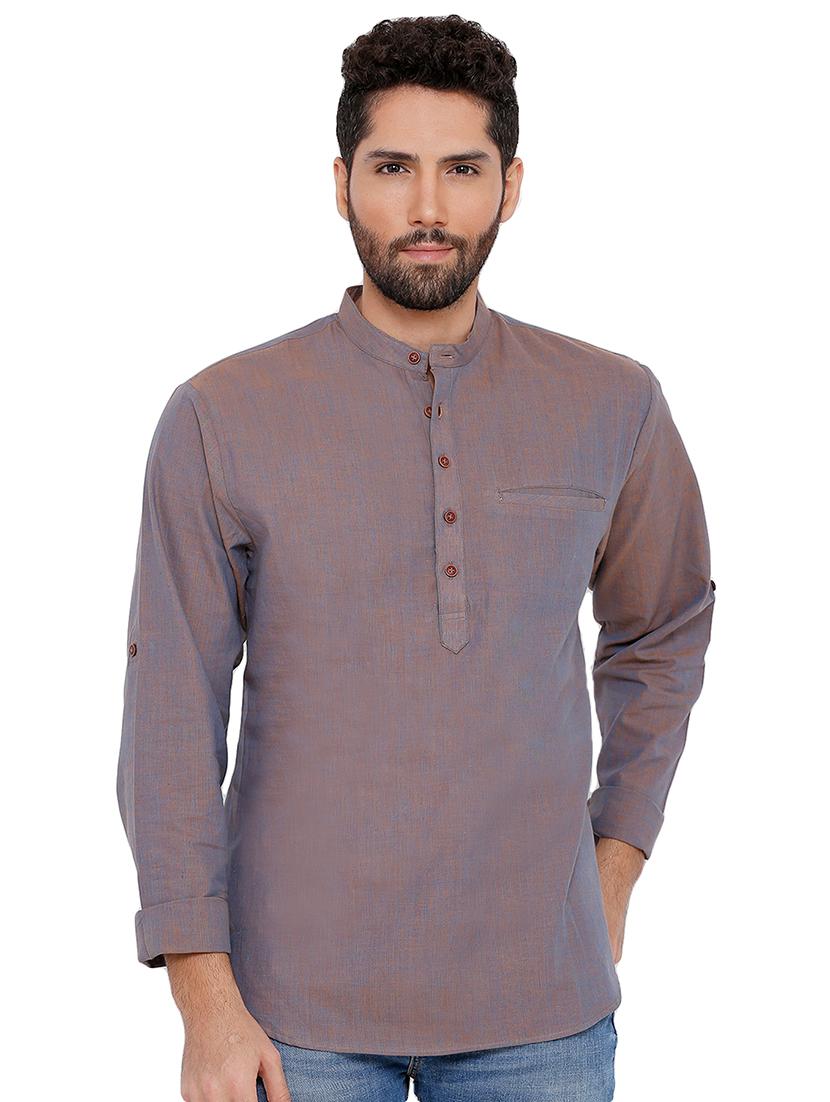 purple solid short kurta - 16791938 - Zoom Image - 1