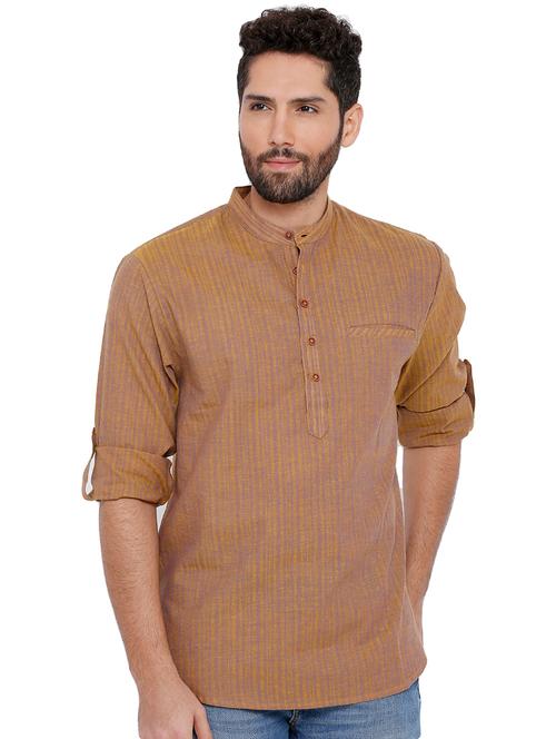 brown striped short kurta - 16791944 - Standard Image - 1