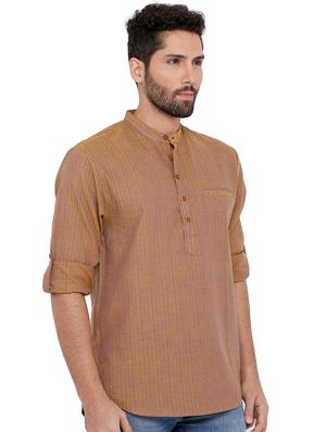 brown striped short kurta - 16791944 - Standard Image - 2