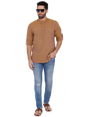 brown striped short kurta - 16791944 - Standard Image - 4