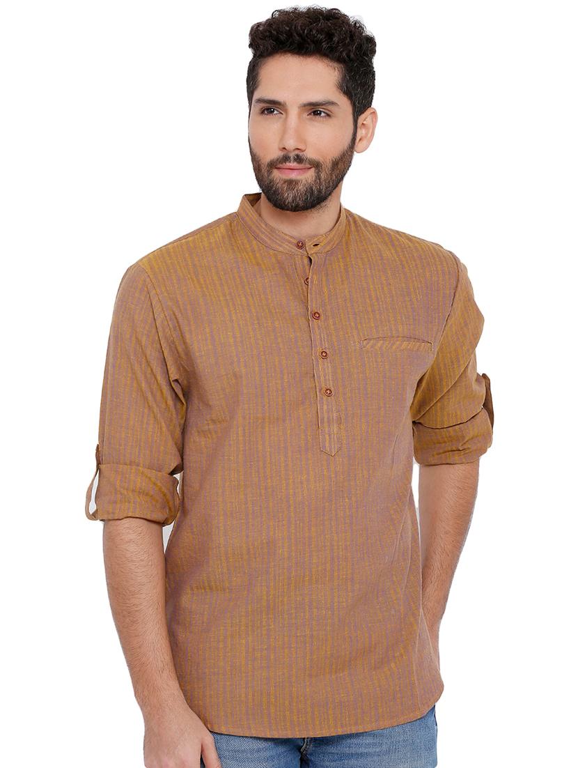 brown striped short kurta - 16791944 - Zoom Image - 1
