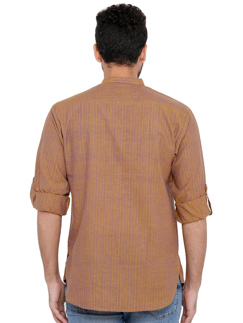 brown striped short kurta - 16791944 - Zoom Image - 3