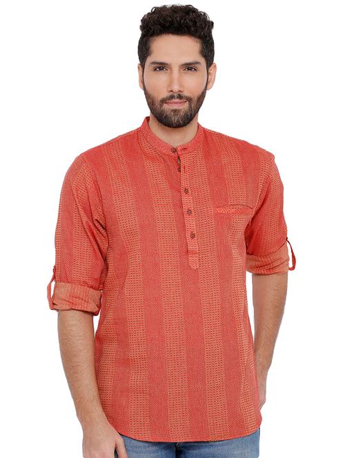orange self design short kurta - 16791947 - Standard Image - 1