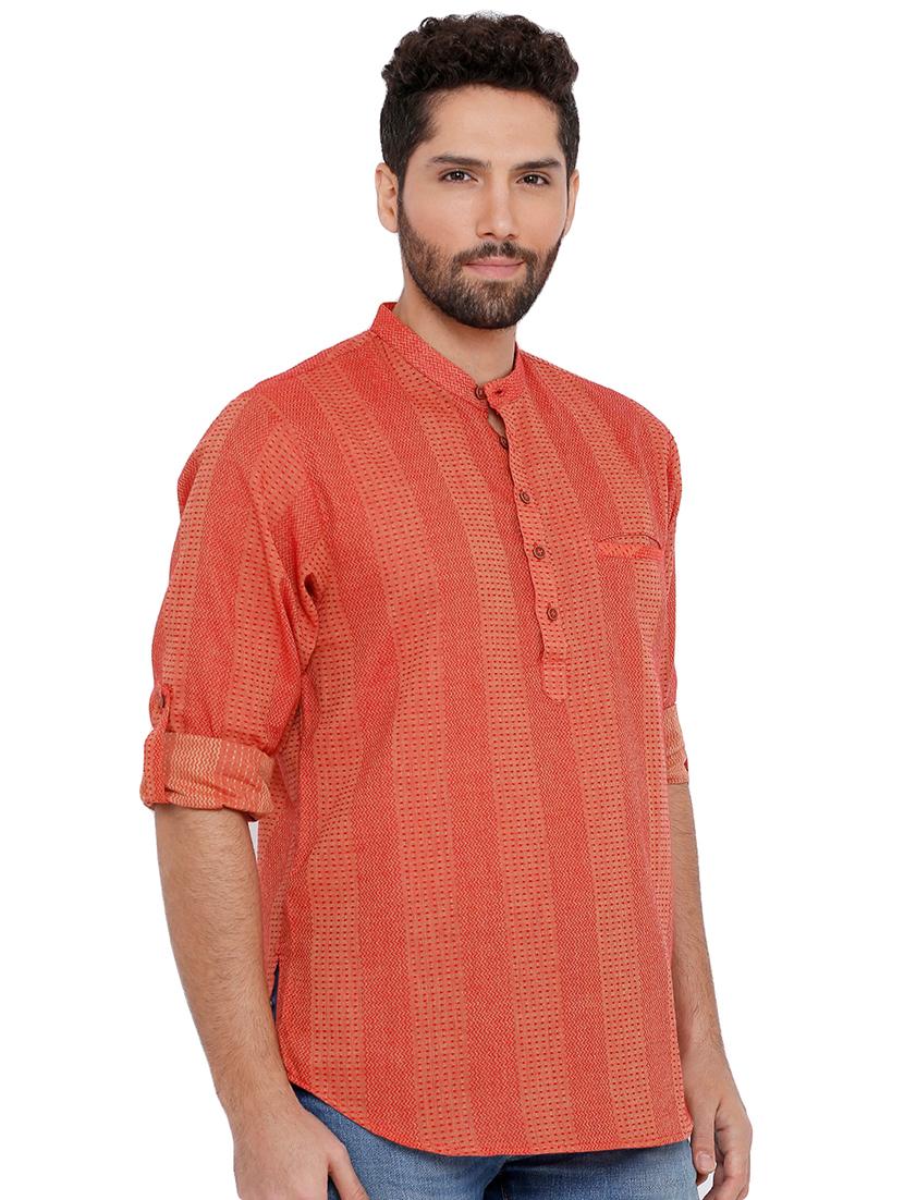 orange self design short kurta - 16791947 - Zoom Image - 2