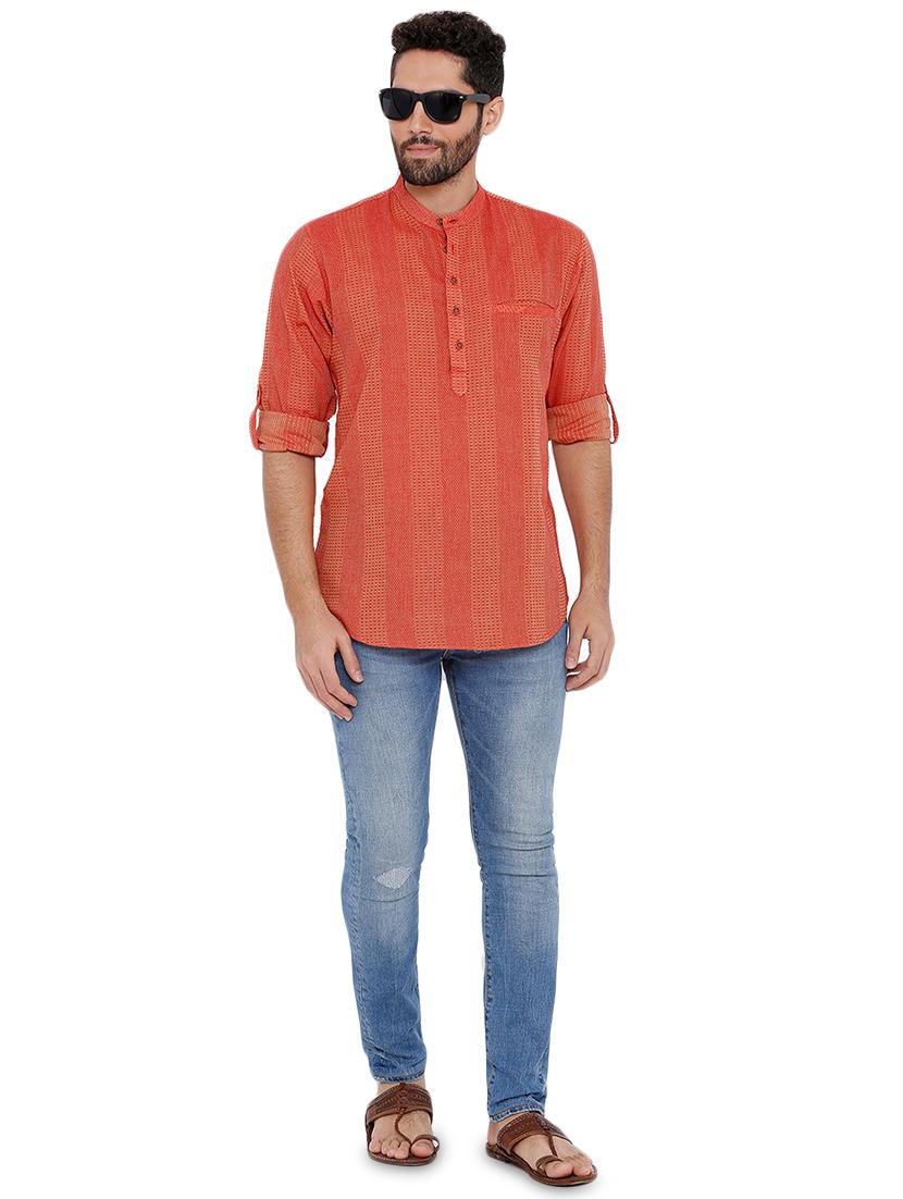 orange self design short kurta - 16791947 - Zoom Image - 4