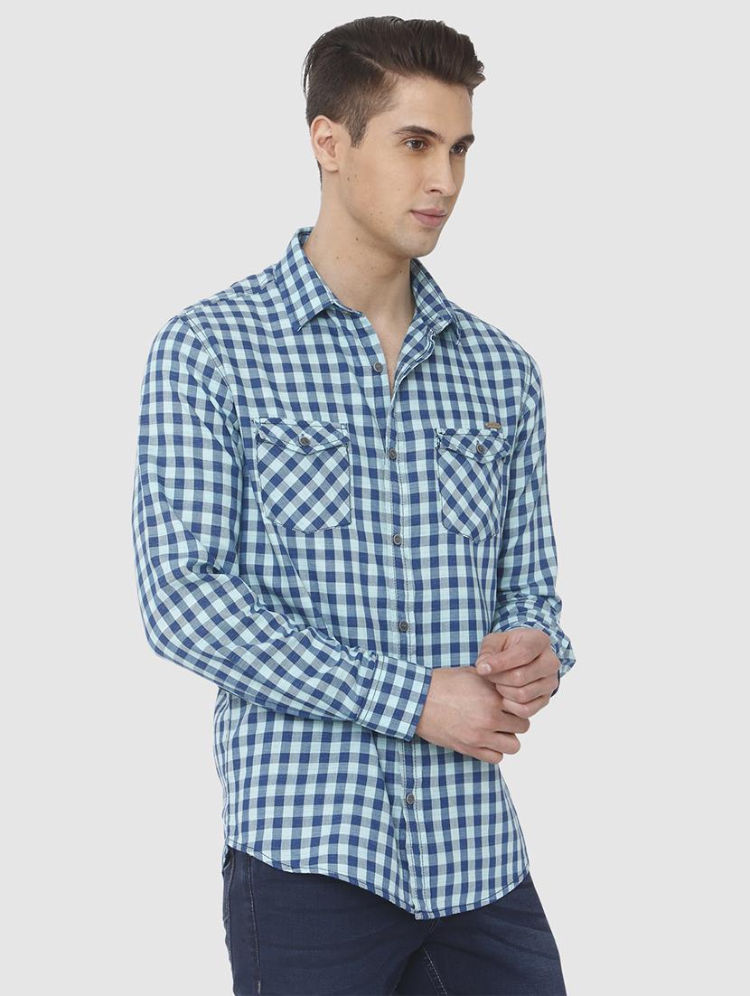 blue checkered casual shirt - 16792228 - Zoom Image - 2