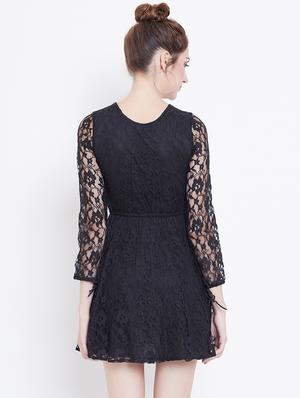 tie front laced flared dress - 16792335 - Standard Image - 3