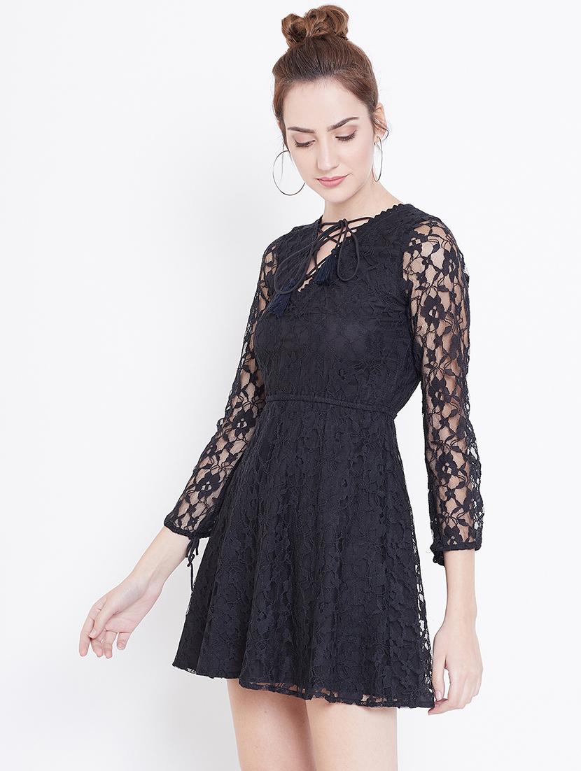tie front laced flared dress - 16792335 - Zoom Image - 2