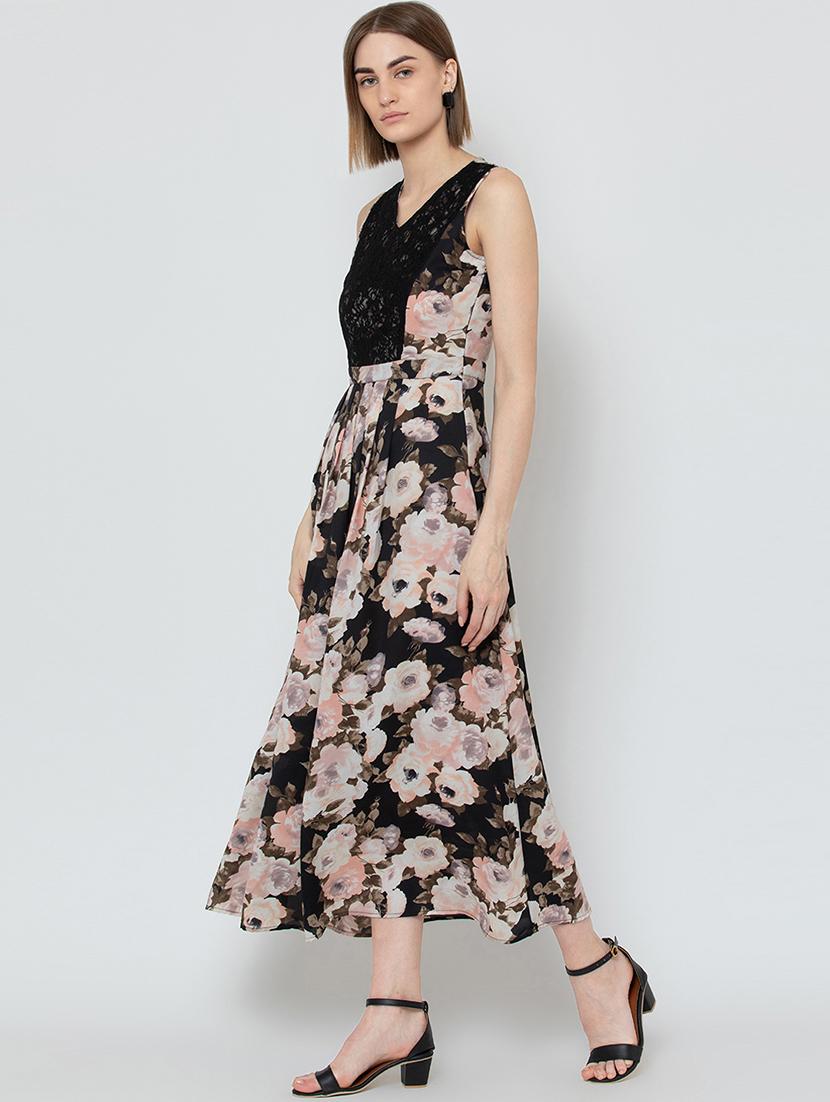 laced panel floral maxi dress - 16792338 - Zoom Image - 2
