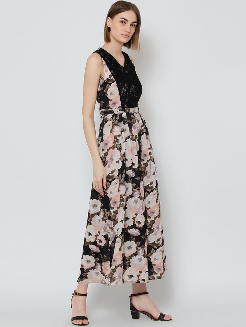laced panel floral maxi dress - 16792338 - Zoom Image - 4