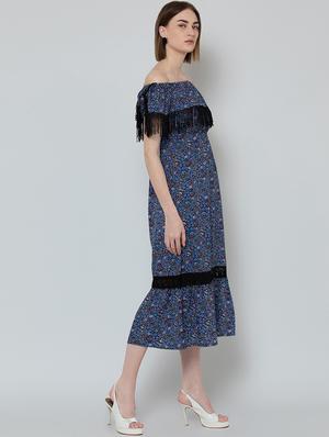 off shoulder fringed detail a-line dress - 16792361 - Standard Image - 2