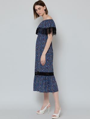off shoulder fringed detail a-line dress - 16792361 - Standard Image - 4