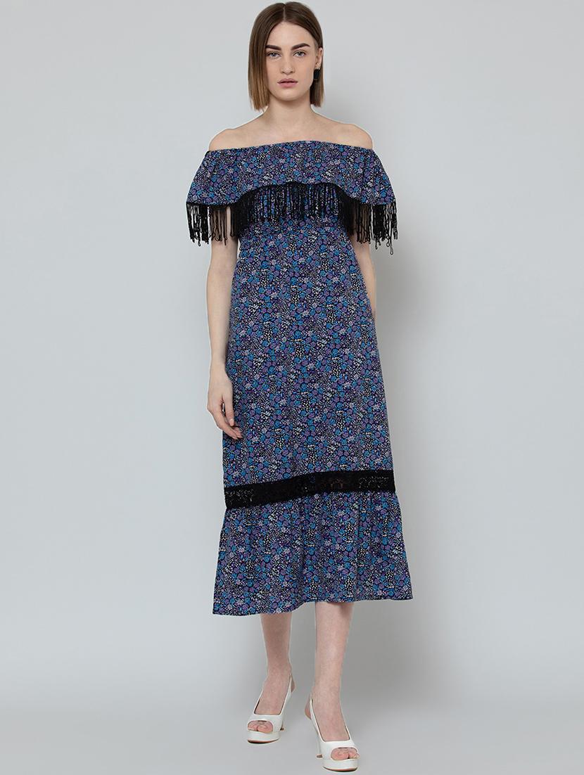 off shoulder fringed detail a-line dress - 16792361 - Zoom Image - 1
