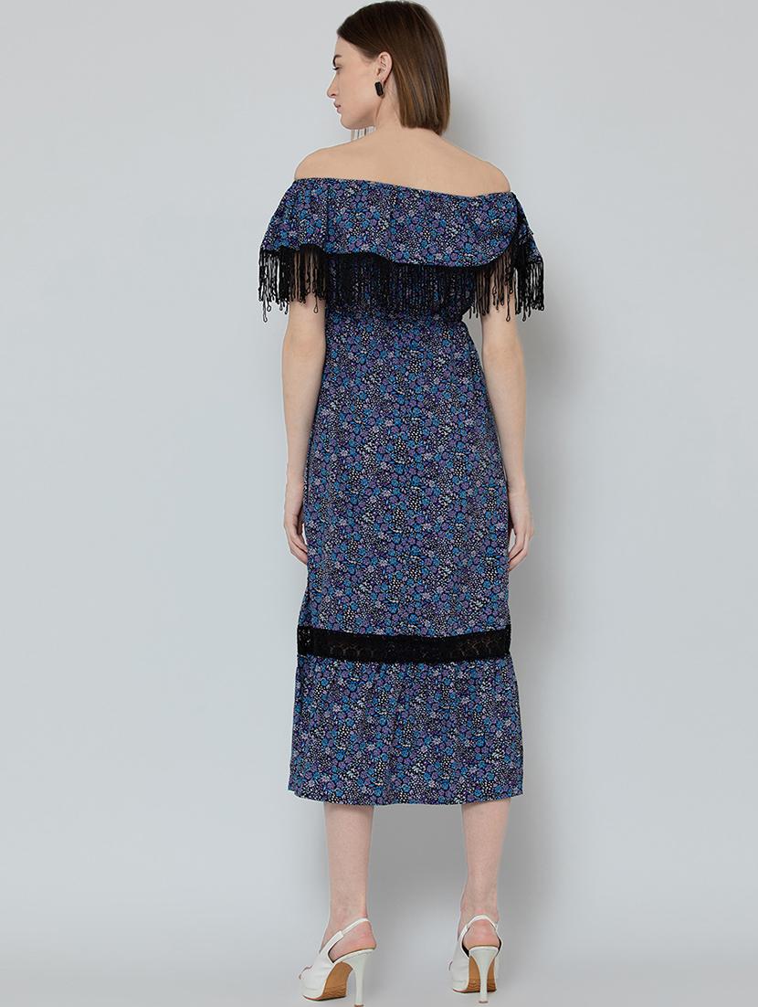 off shoulder fringed detail a-line dress - 16792361 - Zoom Image - 3