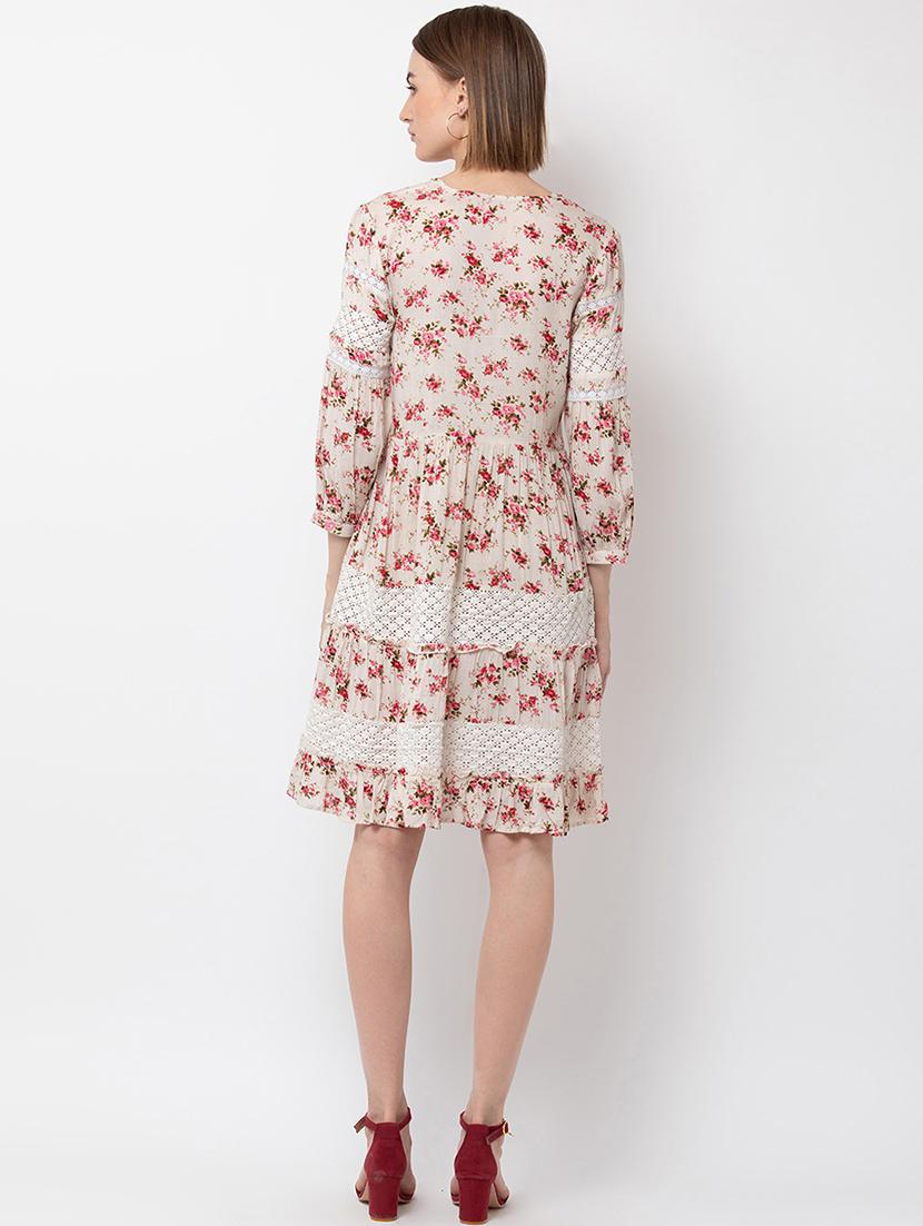 crochet detail floral a-line dress - 16792403 - Zoom Image - 2