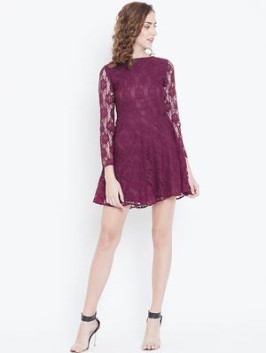 boat neck laced flared dress - 16792411 - Standard Image - 3