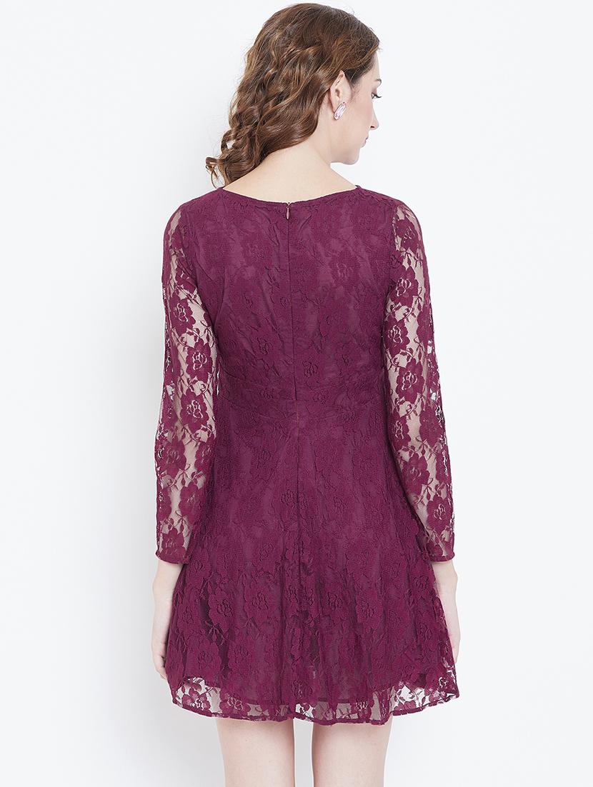 boat neck laced flared dress - 16792411 - Zoom Image - 2