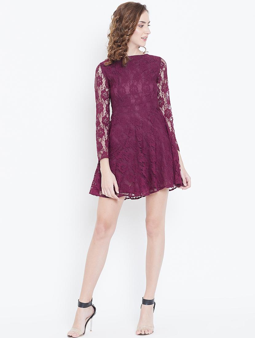 boat neck laced flared dress - 16792411 - Zoom Image - 3