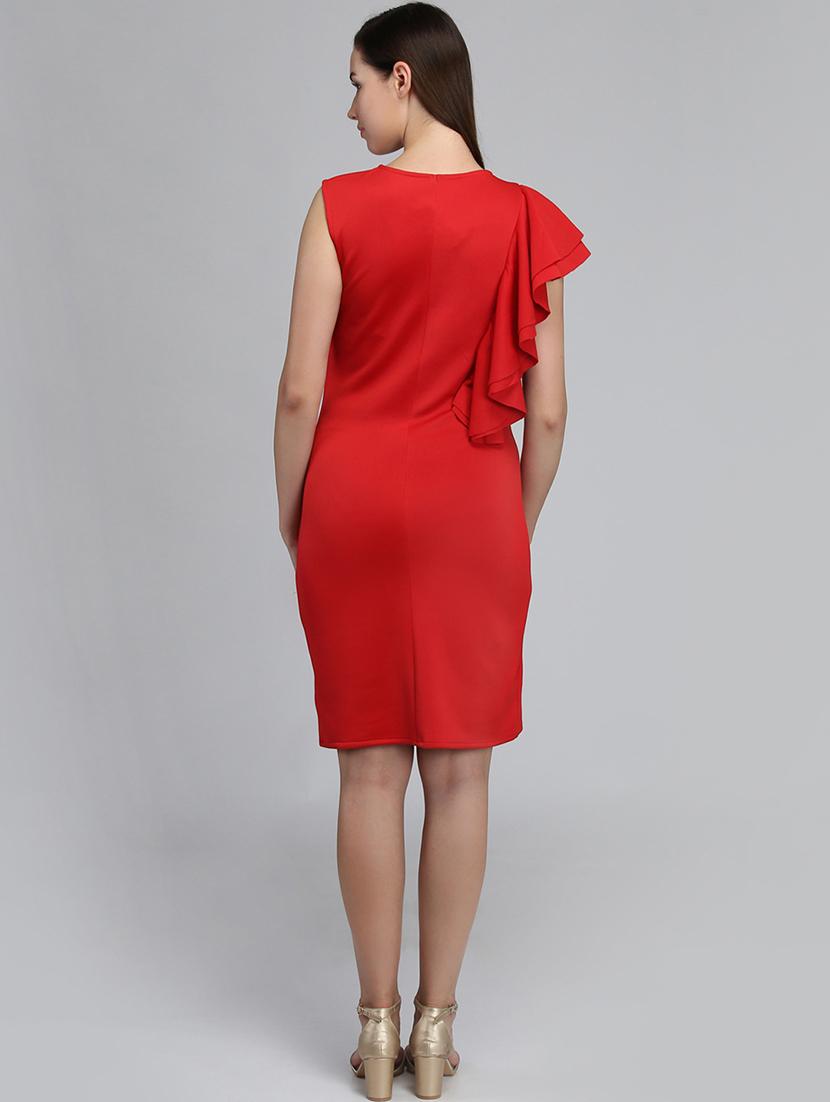 frill detail solid sheath dress - 16792414 - Zoom Image - 2