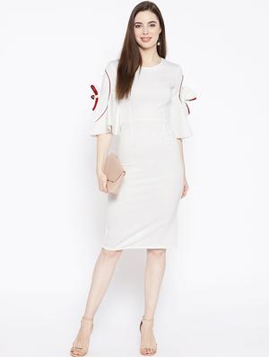 bell sleeved solid sheath dress - 16792454 - Standard Image - 4