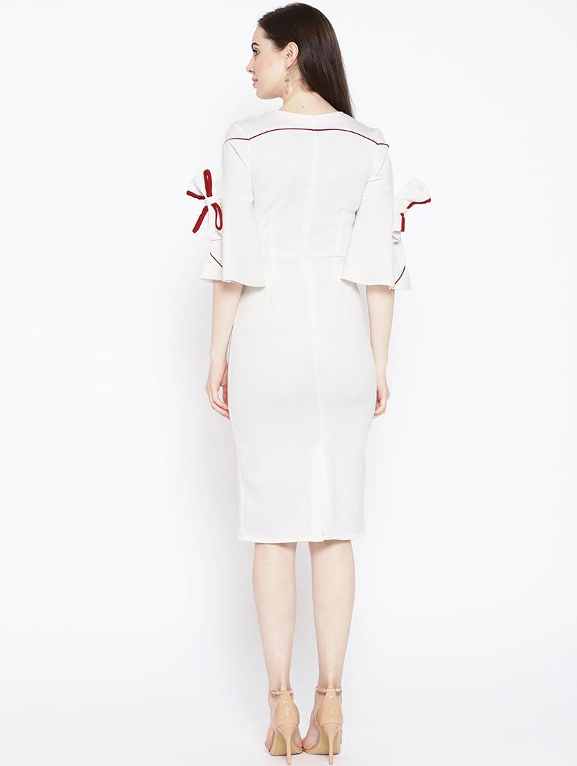 bell sleeved solid sheath dress - 16792454 - Zoom Image - 3