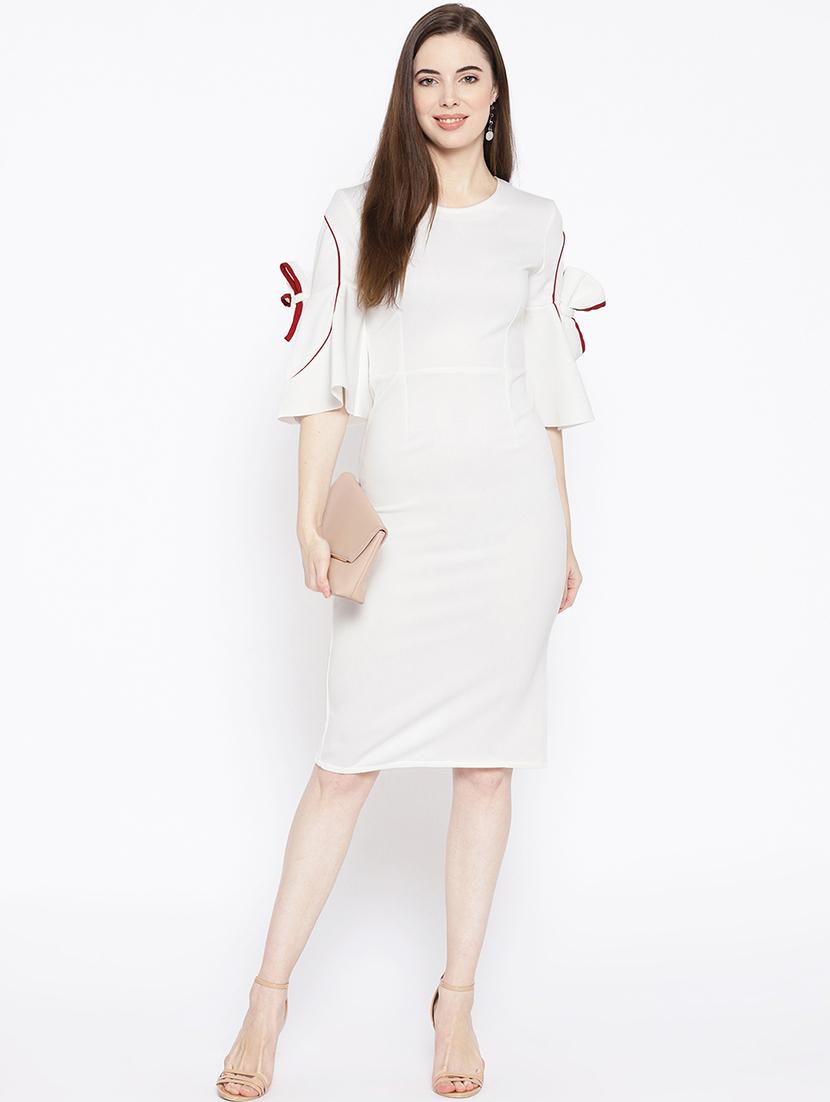 bell sleeved solid sheath dress - 16792454 - Zoom Image - 4