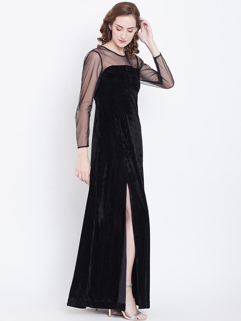 sheer panel high slit maxi dress - 16792470 - Zoom Image - 2