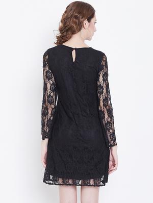 round neck embroidered detail a-line dress - 16792502 - Standard Image - 3
