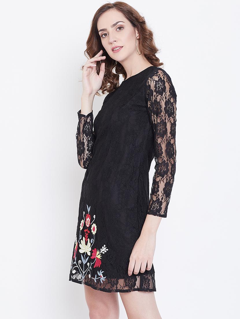 round neck embroidered detail a-line dress - 16792502 - Zoom Image - 2