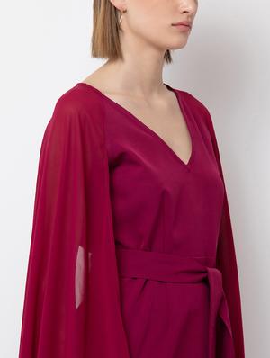 exaggerated sleeved tie front sheath dress - 16792506 - Standard Image - 3