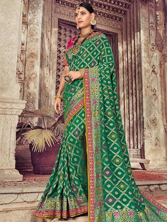 printed woven saree with blouse - 16793351 - Zoom Image - 1
