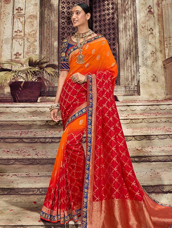 printed woven saree with blouse - 16793352 - Zoom Image - 1