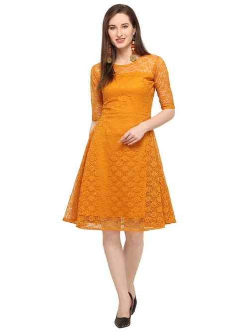 round neck floral laced a-line dress - 16793449 - Standard Image - 1