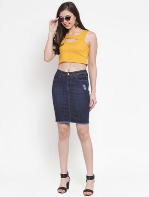 frayed hem distressed denim skirt - 16793533 - Standard Image - 4