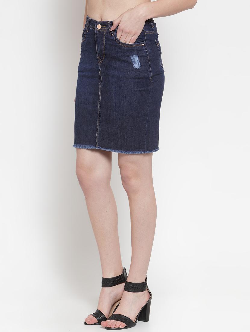 frayed hem distressed denim skirt - 16793533 - Zoom Image - 2