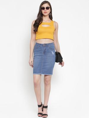 frayed hem distressed denim skirt - 16793534 - Standard Image - 4